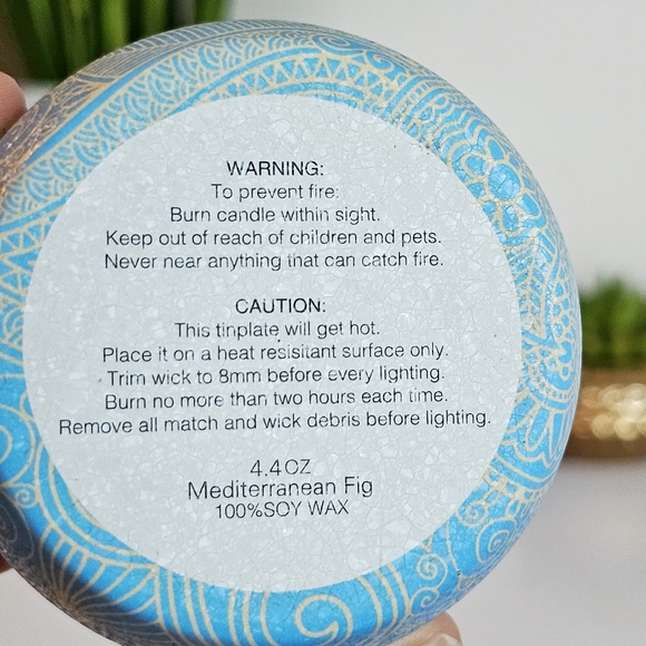 2 New Aromatherapy Bohemian Tin Candles Natural Soy Wax Mediterranean Fig, Lemon - Picture 7 of 12